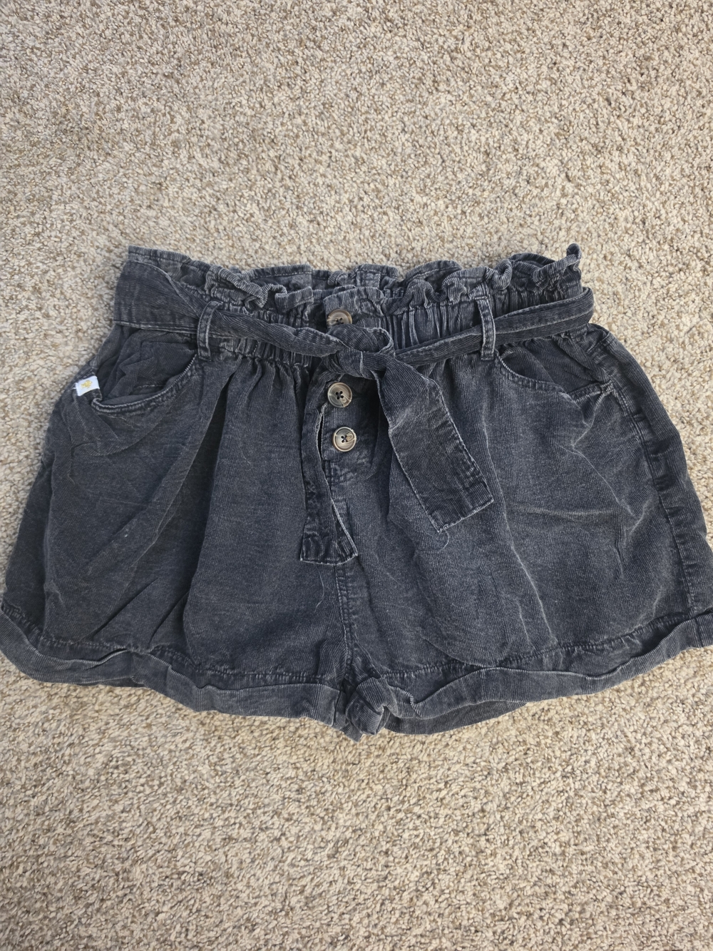 Simply Southern Corduroy Washed Black High-Waist Shorts with Tie
